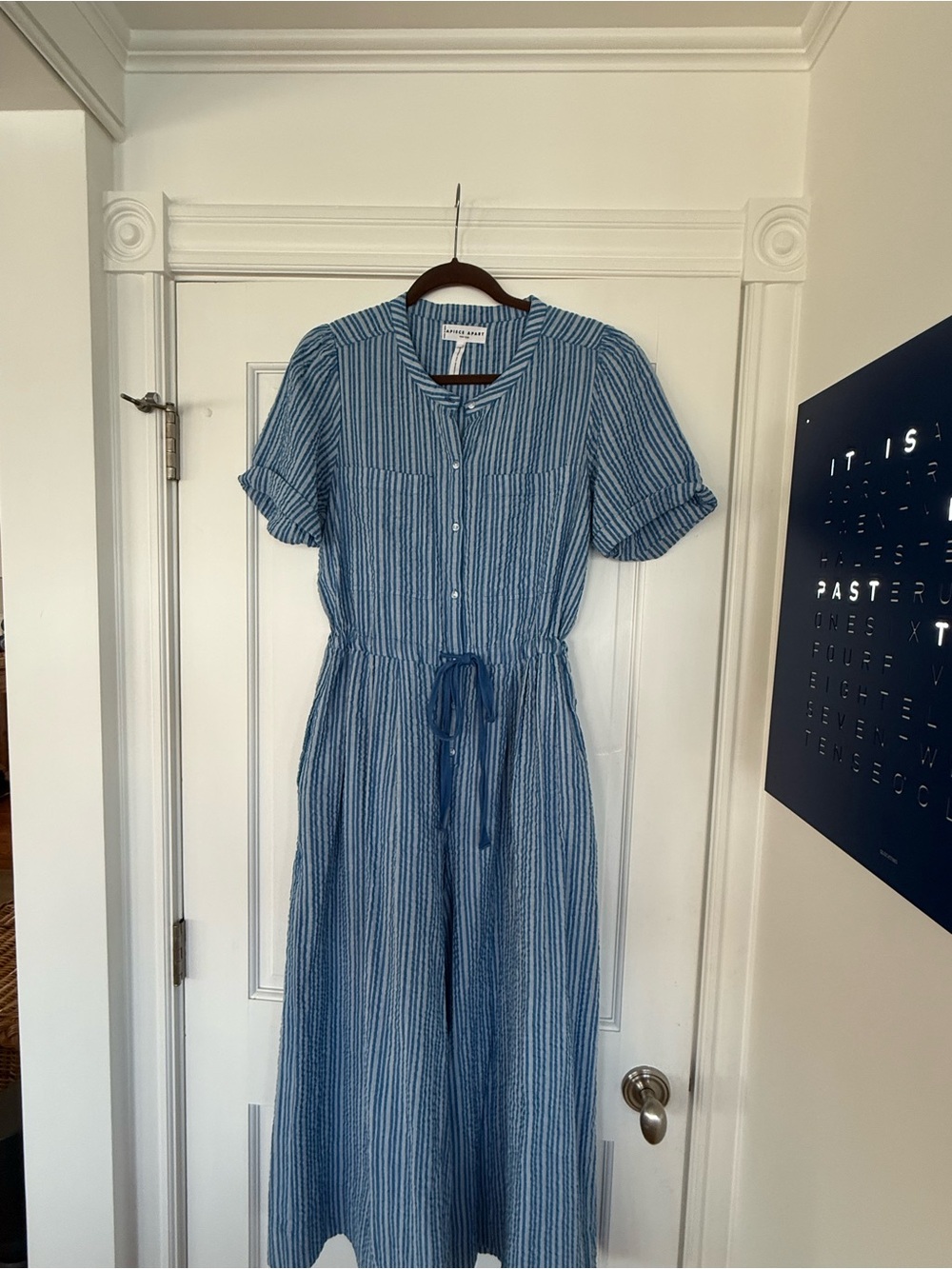 Apiece Apart Blue and White Striped Maxi Shirt Culotte Dress